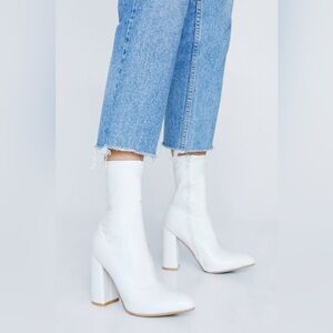 NEW Nasty Gal Ridin' High Faux Leather Sock Boots, White, Size 8